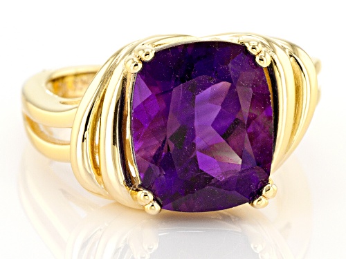 4.68ct Cushion African Amethyst 18k Yellow Gold Over Sterling Silver Solitaire Ring - Size 8