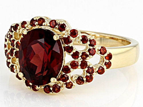 2.13ct Oval and .54ctw Round Red Vermelho Garnet™ 18k Yellow Gold Over Sterling Silver Ring - Size 8