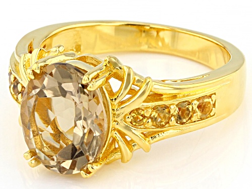 1.96ct Oval Champagne Quartz and 0.25ctw Round Golden Citrine 18K Yellow Gold Over  Silver Ring - Size 8