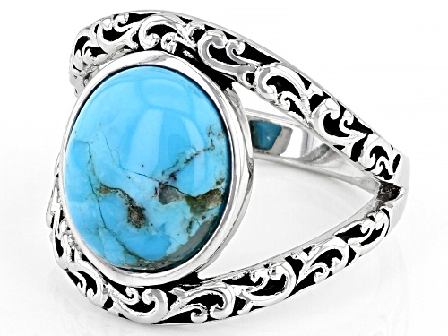 12x10mm Oval Cabochon Turquoise Rhodium Over Sterling Silver Ring - Size 7