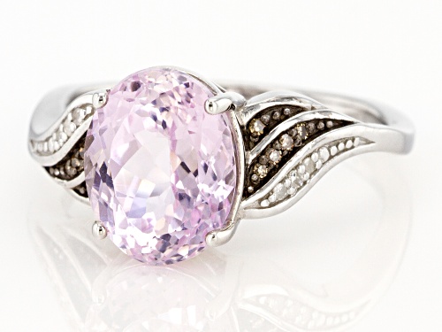 2.58ct Kunzite With .01ctw White And .03ctw Champagne Diamond Rhodium Over Sterling Silver Ring - Size 9