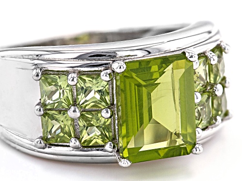 2.76ctw Mixed Shape Manchurian Peridot™ Rhodium Over Sterling Silver Ring - Size 7