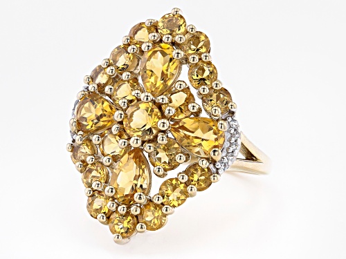 3.38ctw Mixed Shapes Yellow Citrine and 0.05ctw White Zircon 18K Yellow Gold Over Silver Ring - Size 8