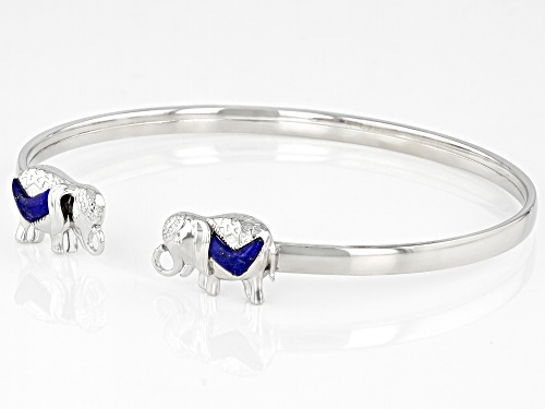 Freeform Cabochon Lapis Lazuli Rhodium Over Silver Elephant Bangle Bracelet