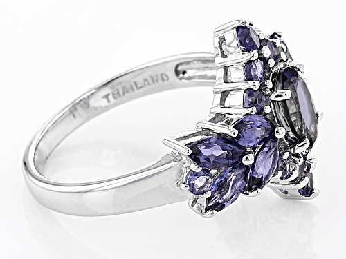 1.71ctw Oval, Marquise, And Round Iolite Rhodium Over Sterling Silver Cluster Ring - Size 7