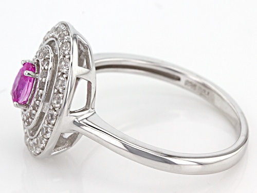 .25ct Oval Pink Sapphire With .49ctw Round White Zircon Sterling Silver Ring - Size 8
