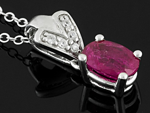 .80ct Oval Ruby And .05ctw Round White Zircon Sterling Silver Pendant With Chain