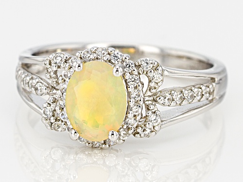 .55ctw Oval Ethiopian Opal With .40ctw Round White Zircon Sterling Silver Ring - Size 10