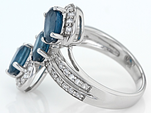 2.30ctw Oval Nepalese Teal Chromium Kyanite With .55ctw Round White Zircon Silver Bypass Ring - Size 7