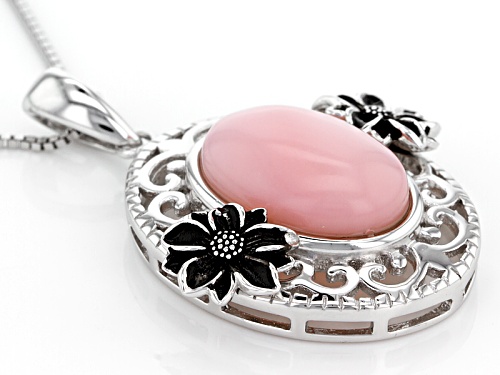 14x10mm Oval Cabochon Peruvian Pink Opal Sterling Silver Pendant With Chain