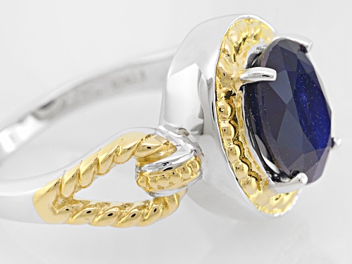 2.39ct Oval Blue Sapphire Solitaire Two-Tone Sterling Silver Ring - Size 8