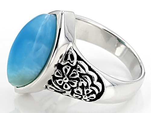 16x8mm Marquise Cabochon Larimar Sterling Silver Ring - Size 6
