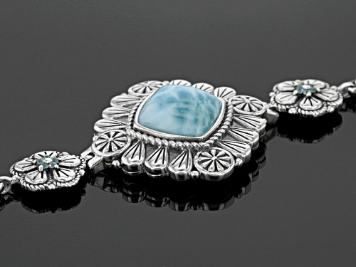 13mm Square Cushion Larimar And .21ctw Round Swiss Blue Topaz Sterling Silver Bracelet - Size 8