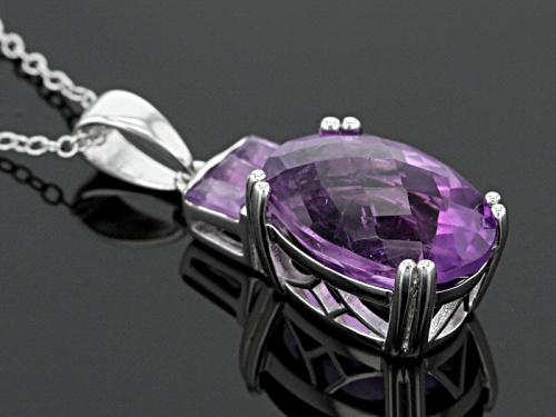 5.06ctw Baguette And Oval, Checkerboard Cut African Amethyst Sterling Silver Pendant With Chain
