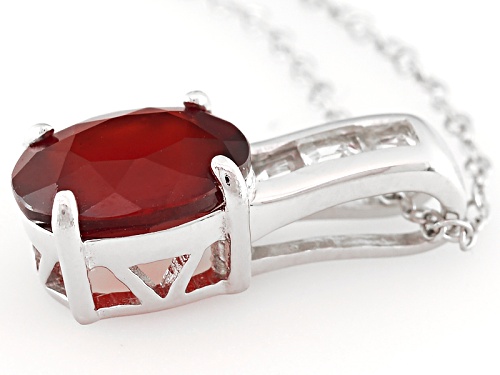 2.00ct Oval Hessonite With .24ctw Square White Topaz Sterling Silver Pendant With Chain