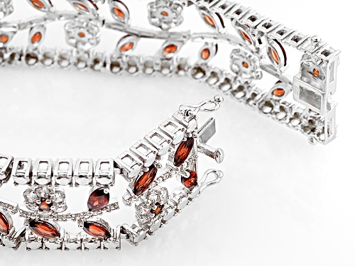10.45ctw Mixed Vermelho Garnet™ With 6.67ctw Round White Zircon Sterling Silver Floral Bracelet - Size 8