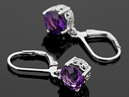 1.70ctw Round Uruguayan Amethyst Solitaire Sterling Silver Dangle Earrings