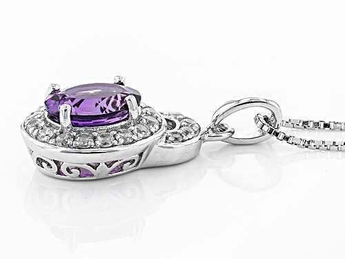 1.39ct Oval Uruguayan Amethyst With .53ctw Round White Zircon Sterling Silver Pendant With Chain