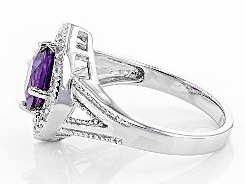 1.70ct Uruguayan Amethyst And .80ctw Round White Zircon Sterling Silver Ring - Size 8