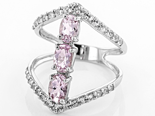 1.27ctw Oval Precious Pink Topaz With .48ctw Round White Topaz Sterling Silver 3-Stone Ring - Size 6