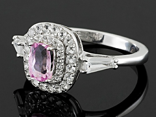 .47ct Cushion Precious Pink Topaz With .72ctw Tapered Baguette And Round White Topaz Silver Ring - Size 8