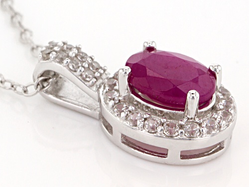 .94ct Oval Ruby And .09ctw Round White Zircon Sterling Silver Pendant With Chain
