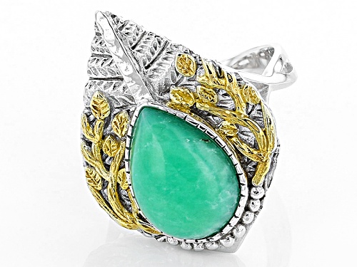14x10mm Pear Shape Chrysoprase Two-Tone Sterling Silver Ring - Size 5
