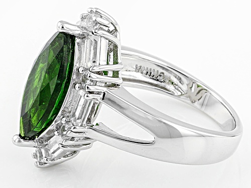 2.47ct Marquise Russian Chrome Diopside With 1.32ctw Baguette And Round White Zircon Silver Ring - Size 12