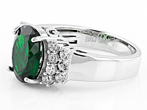 3.16ct Oval Russian Chrome Diopside With .83ctw Round White Zircon Sterling Silver Ring - Size 12