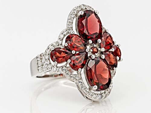 5.98ctw Oval, Pear Shape And Round Vermelho Garnet™ And .88ctw Round White Zircon Silver Ring - Size 5