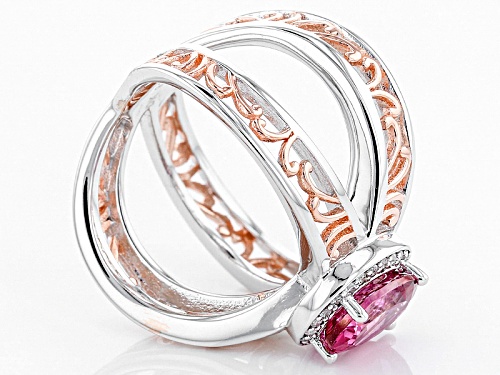 1.52ct Oval Pink Danburite And .14ctw Round White Zircon Rose Two-Tone Sterling Silver Ring - Size 8