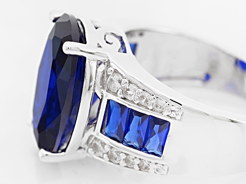 6.50ctw Lab Created Blue Spinel And White Zircon Rhodium Over Sterling Silver Ring - Size 6