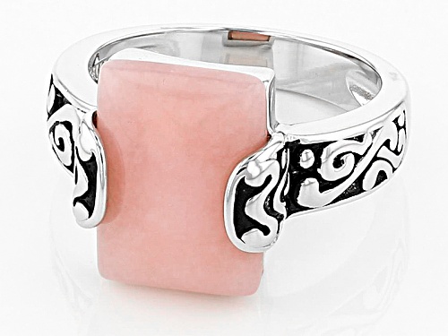 14x10mm Rectangular Cabochon Peruvian Pink Opal Rhodium Over Sterling Silver Ring - Size 6