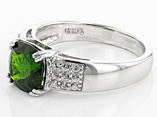 1.96ct Square Cushion Russian Chrome Diopside With .26ctw Round White Zircon Sterling Silver Ring - Size 12