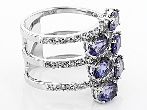 2.16ctw Oval Iolite And 1.13ctw Round White Zircon Sterling Silver Ring - Size 8
