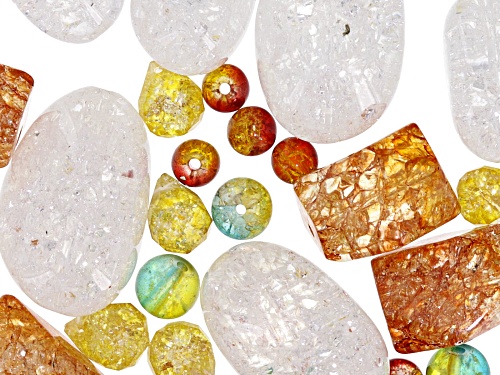 1/4 lb Quench Cracked Quartz & Quench Cracked Glass Bead Bag in assorted shapes, colors & sizes