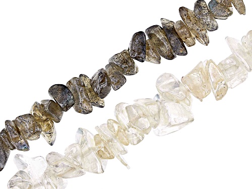 Endless Chip Strands Set of 4 including 2 in Labradorite and 2 in Rock Crystal Quartz appx 32-34