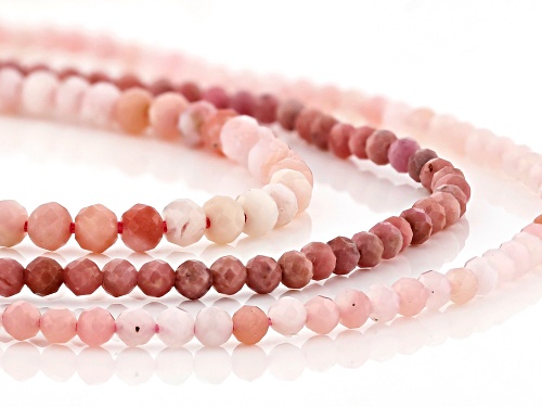 Rhodonite & Pink Opal Round Bead Strand Set of 3 appx 15-16