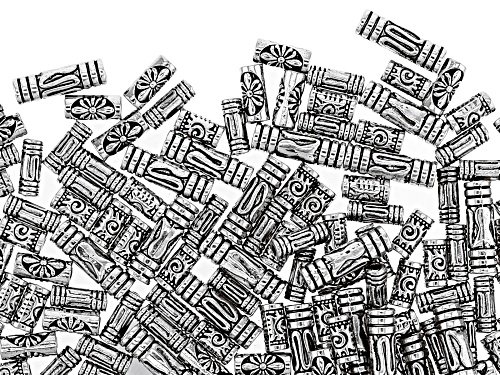 Metal Beads in 4 Tube Shape Styles in Antique Silver Tone Set of 330 Pieces Total