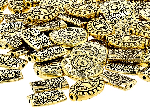 Large Metal Patterned Spacer Beads in 4 Styles in Antiqued Gold Tone 80 Pieces Total