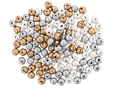 Wooden Gold Color, Silver Color & White Round appx 8-12mm Bead Parcel 360 Beads Total