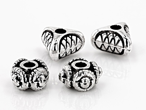 Indonesian Inspired Triangle & Square Shape Spacer Beads in Antique Silver Tone 200 Pieces Total