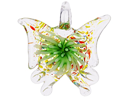 Multicolor 40x40mm Glass Butterfly Pendant Set of 5