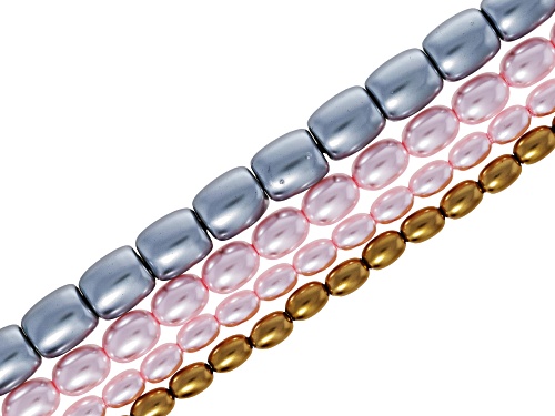 Multicolor Glass Pearl Rice Shaped Bead Strand Set of 8