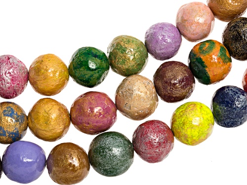 Mache-Mache Paper Beads 3 Strands (10 Beads Per Strand) Hand Painted And Glazed In Vivid Colors