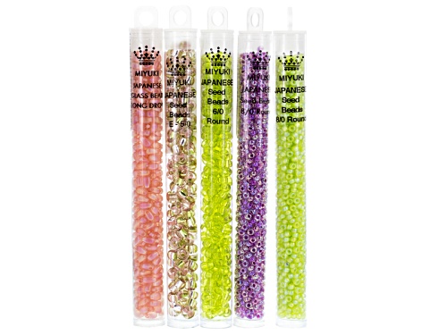 Bead & Charm Supply Kit Incl Antique Silver Color Castings And Chartreuse And Magenta Miyuki Beads