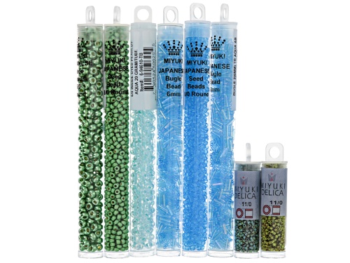 Bead Embroidery Supply Kit In Blues&Greens Incl Seed Beads,Delicas,Daggers,4mm Bicones&Bugle Beads