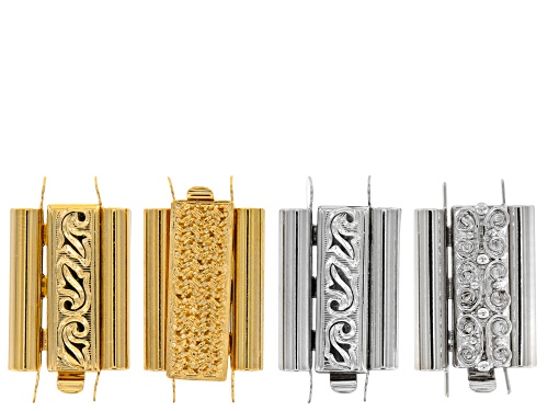 Bead slide clasp kit of assorted styles in gold tone & rhodium tone