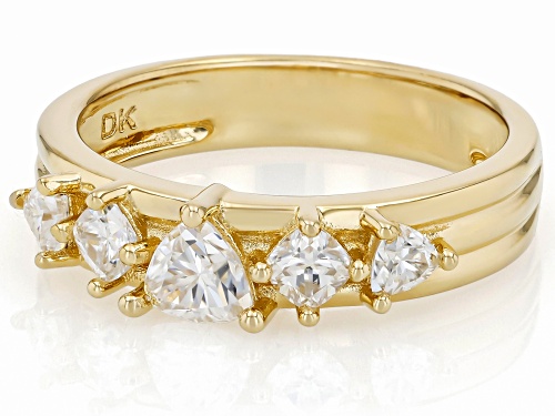 MOISSANITE FIRE® 0.74CTW DEW TRILLION AND SQUARE CUSHOIN 14K YELLOW GOLD OVER SILVER RING - Size 6