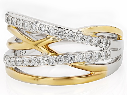 MOISSANITE FIRE® 0.68CTW DEW ROUND  PLATINEVE® TWO TONE RING - Size 6